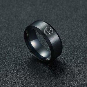 Black Plated Matte Sigil of Lilith Female Symbol of Power Ring, Stainless Steel Pagan Satanic Feminine Devil Lilith Seals Plain Ring Feminist Wedding Band for Her, Size 8