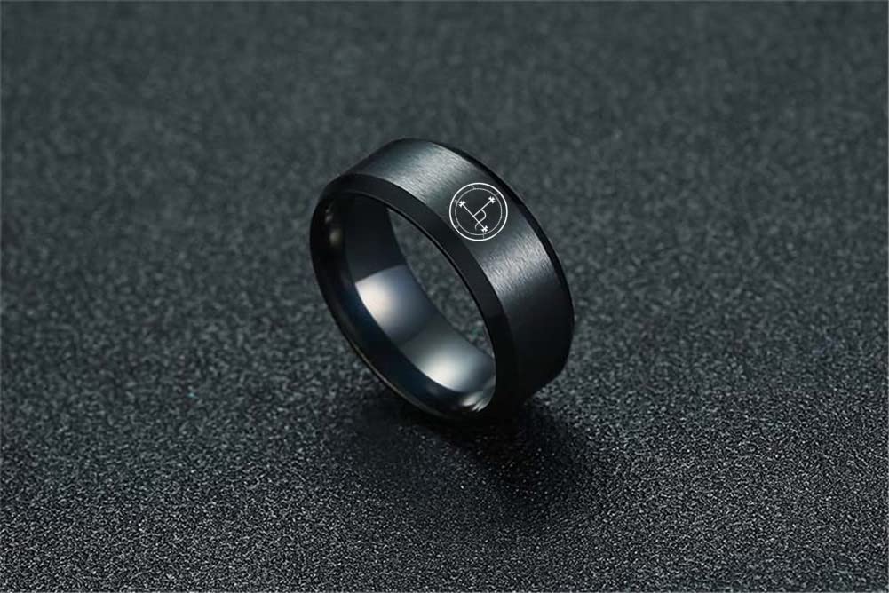 Black Plated Matte Sigil of Lilith Female Symbol of Power Ring, Stainless Steel Pagan Satanic Feminine Devil Lilith Seals Plain Ring Feminist Wedding Band for Her, Size 8