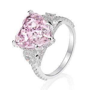 women's s925 silver ring 15ct heart shaped high carbon diamond ring luxury engagement wedding ring (5#-9#) (pink7)