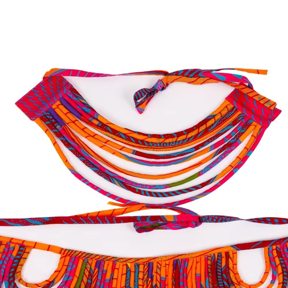 HollandaisWax African Ankara Handmade Necklace for Women Multi Strand Fabric Shawl Exotic Necklace and Short Choker 2 Pieces SP026