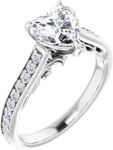 moissanite world art deco engagement ring, heart cut 2.00ct, vvs1 clarity, colorless moissanite ring, 925 sterling silver, valentine's gift, wedding ring, perfact for gift (7.5)