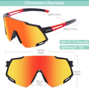 Tunfund Viper Sunglasses Polarized Teen Youth Kid Boy Girl for Cycling Fishing Runing Sports Driving Golf UV 400 (Age:10-15 Years) Red+Black