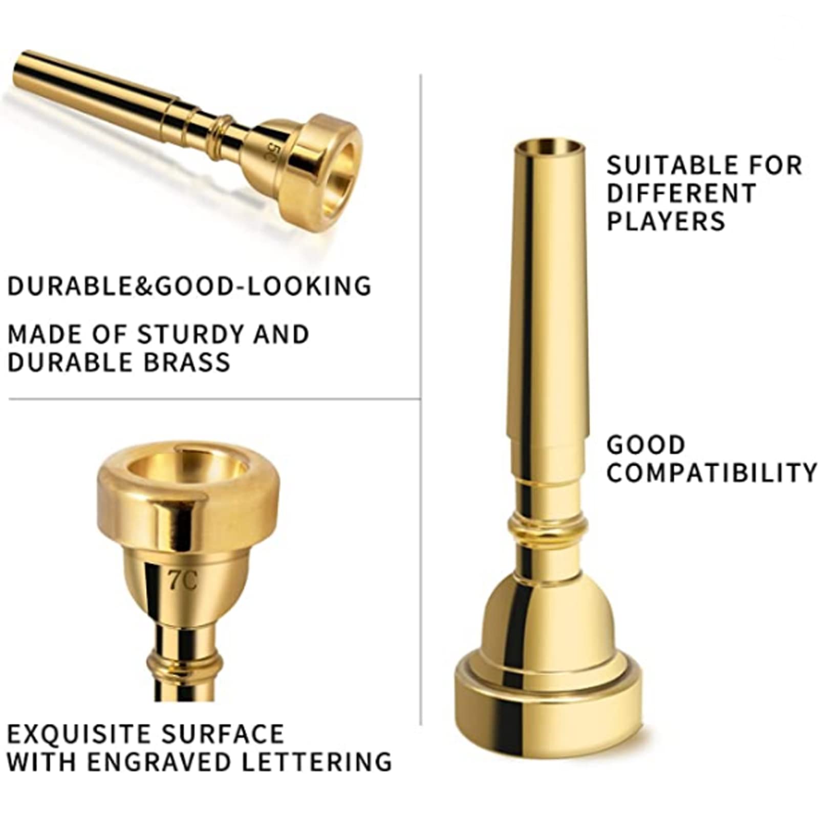 Cheerock 7C Trumpet Mouthpiece Brass Trumpet Mouthpiece Gold Plated Trumpet Mouthpiece Compatible with Beginners and Professionals Trumpet Accessories