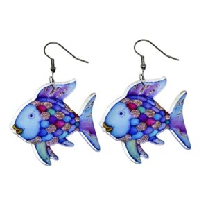 Rainbow Fish Earrings for Teachers, Educators, Librarians and more. Super cute Rainbow Fish Book Earrings for Women. Great Pair of Teacher Earrings for Back to School, Book Fairs, Reading Events and