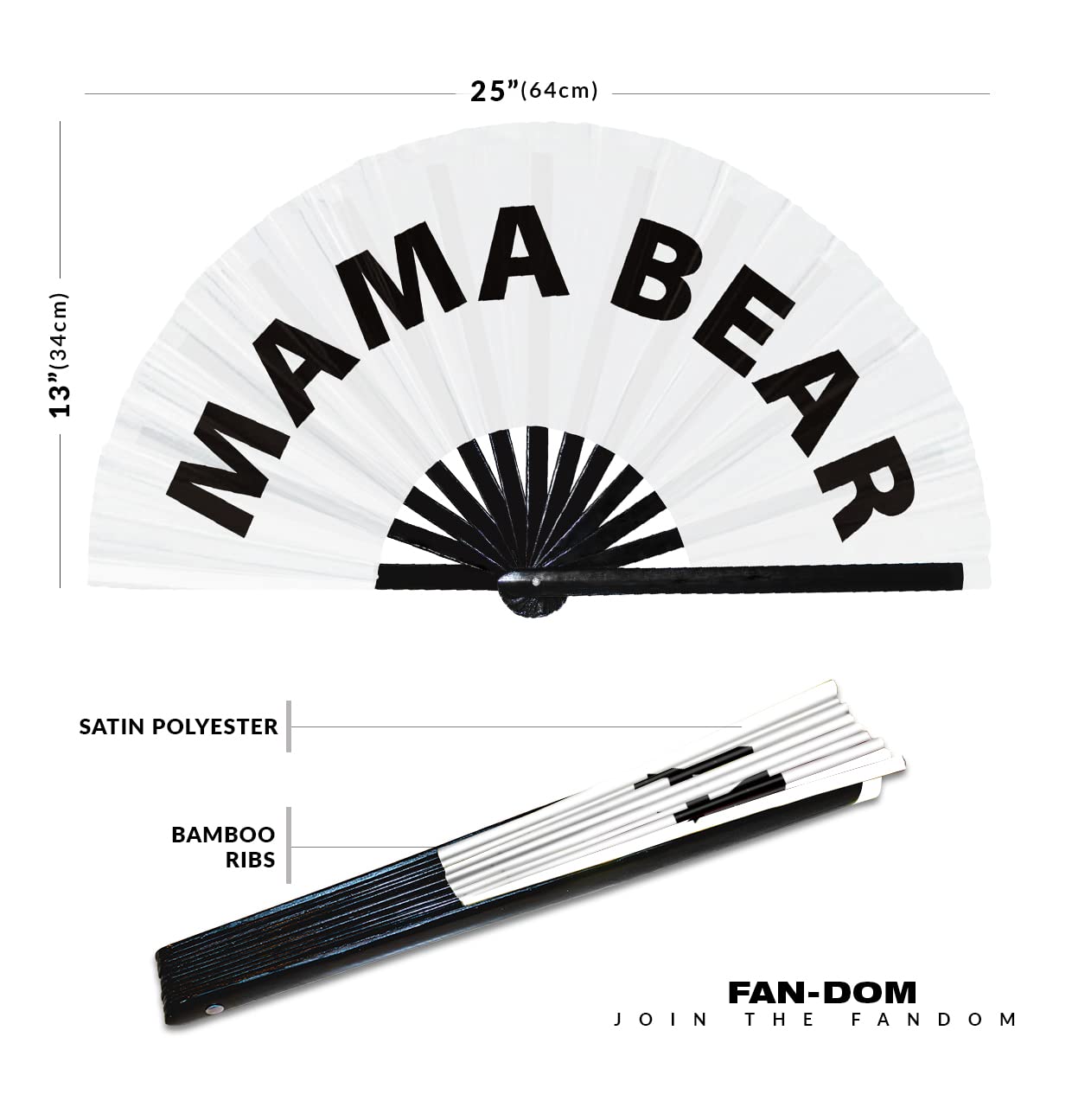 Mama Bear hand fan foldable bamboo circuit hand fan funny gag slang words expressions statement gifts Festival accessories Rave handheld Circuit event fan Clack fans (White)