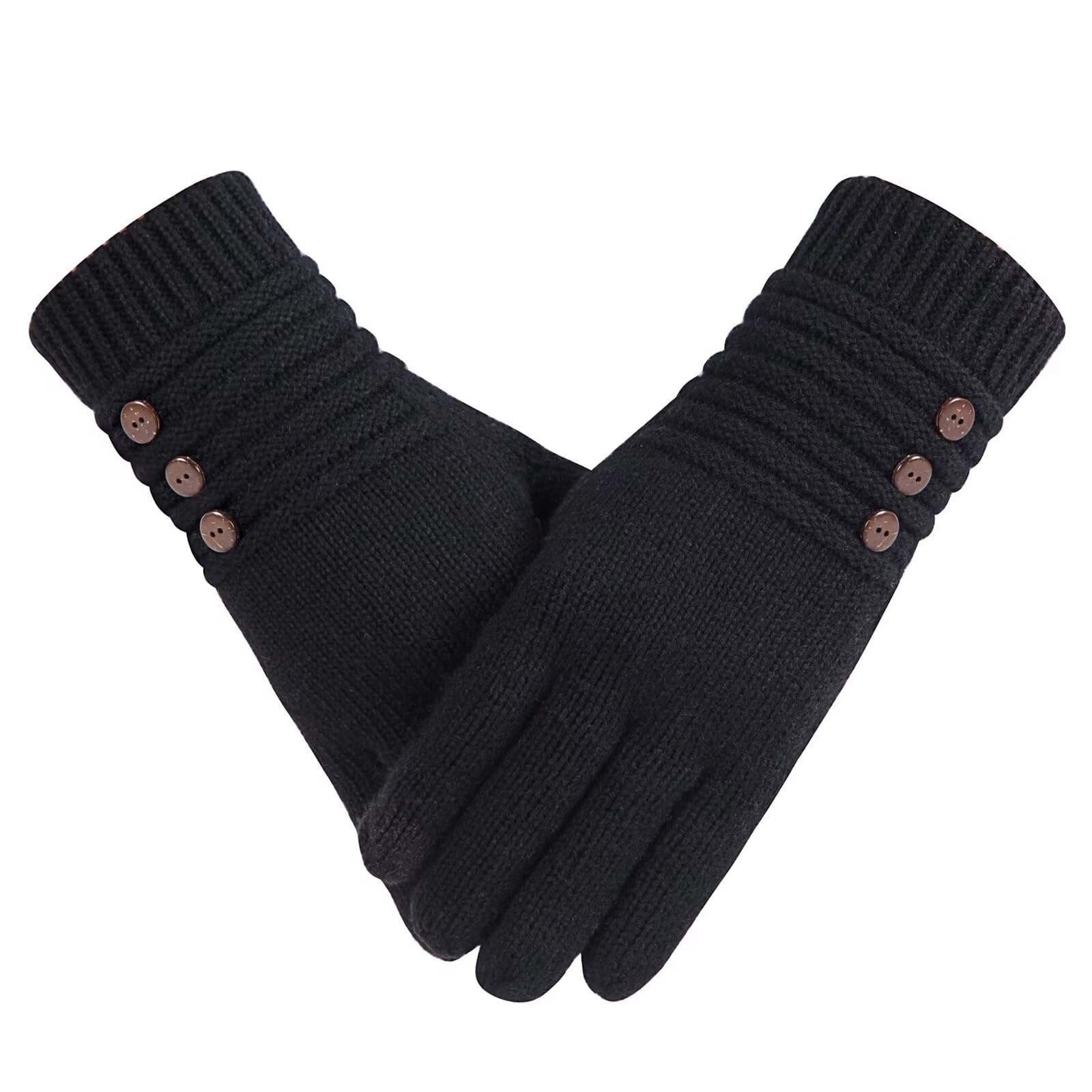 Gloves for Women, Winter Gloves Women Warm Merino Wool Cable Knit with Thick Thermal Thinsulate Lined, Gloves for Cold Weather with Touchscreen Fingers Anti-Slip (Black)