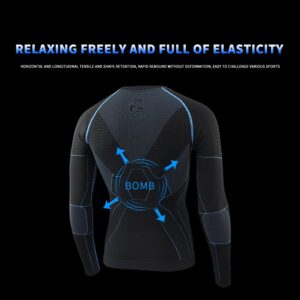 SEARIPE Mens Thermal Underwear, Ski Base Layer - Long Sleeve Compression Tops & Long Johns Bottom Sets Quick Drying (SE111,M-BK,S)