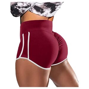 black yoga shorts for women, women's high waist tummy control ruched booty pants gym running athletic biker shorts