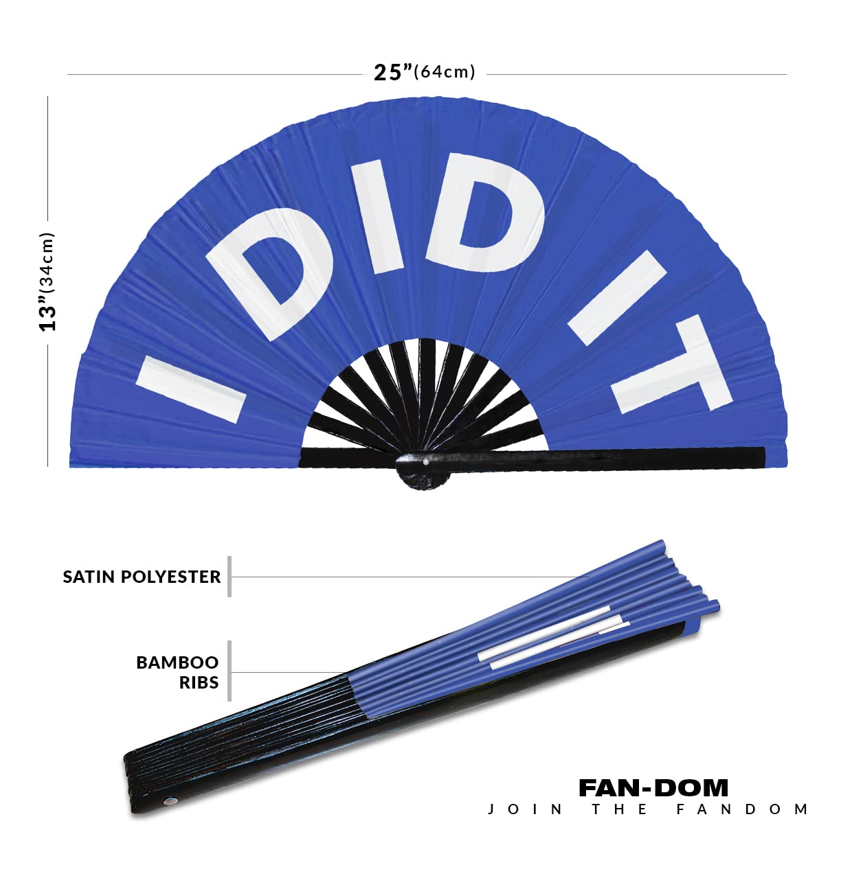 I Did It hand fan foldable bamboo circuit hand fan funny gag slang words expressions statement gifts Festival accessories Rave handheld Circuit event fan Clack fans (Blue)