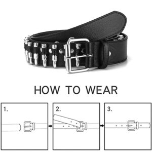 Rsleepd Bullet Studded Belt, Punk Rivet Belt Black Leather Rock Belt with Silver Bullet for Women Men