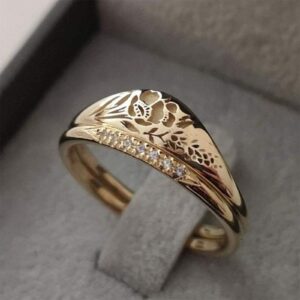 Layering Rings for Women Pretty Hand Engraved Flower Ring for Women Bride Ring Size 5-11 (Gold, 7)