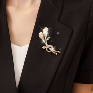 Blank Pin Temperament Fashion Elegant Artificial Flower Rhinestone Brooch Pin Brooch Wedding Brooch Jewelry Pin Breastpin Rhinestone Party Crystal Women Brooch (Gold, One Size)