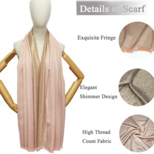 Gragengs Women's Sparkling Metallic Pashmina Shawls and Wraps Long Party Scarf Solid Color Two Tone,Rose Gold