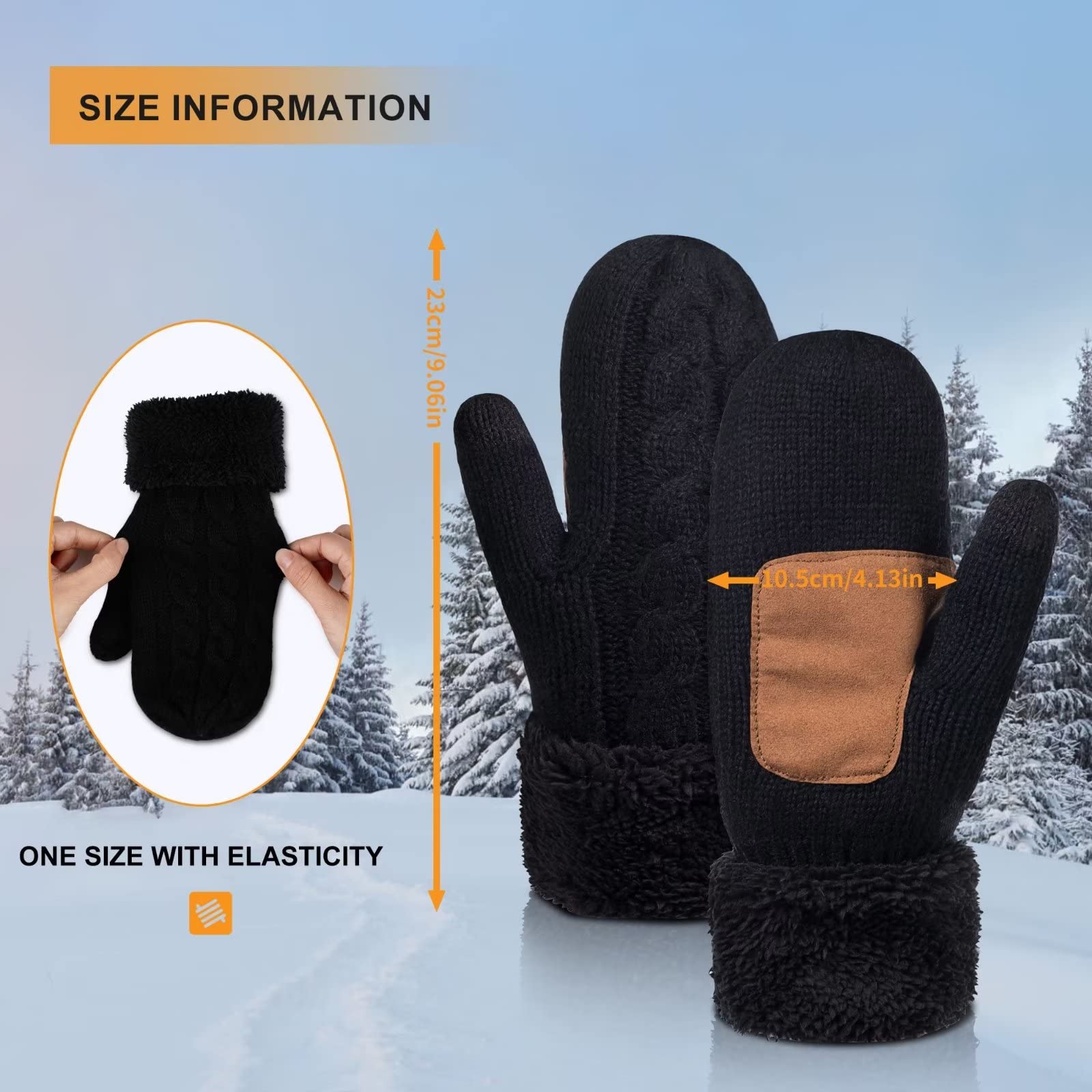 Mittens for Women Cold Weather, Womens Mittens Merino Wool Cable Knit Warm with Thick Thermal Fleece Lined, Winter Gloves with Touchscreen Fingers Anti-Slip(Beige)