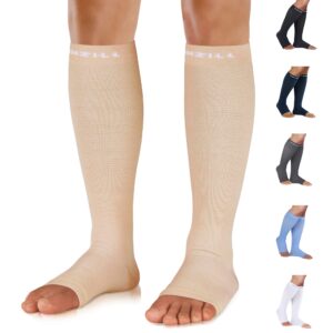 newzill compression socks for women & men circulation 20mmhg, graduated open toe, cotton compression socks for nurses beige