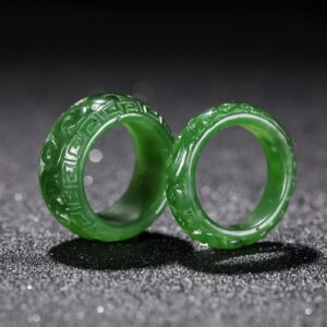 Oligage Natural Green Jade Rings Jasper Jade Ring Handcarved Dragon Green Jade Rings Jadeite Jade Ring Jade Gift Women Men Ring (Gem Color : Width, Ring Size : 12)