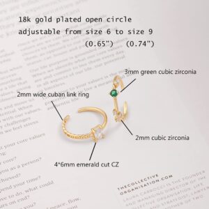 PEARLADA 18k Gold Stacking Diamond Ring Set, 2PCs Emerald-cut Cubic Zirconia Ring, Open Simple Adjustable Rings Aesthetic