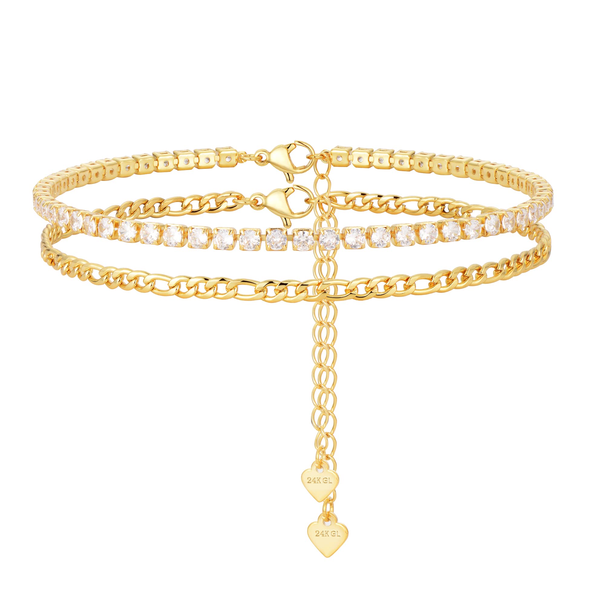 24K Gold Plated Ankle Bracelets for Women Layered Cubic Zirconia Tennis Ankle Bracelets for Women Beach Foot Jewelry Gifts