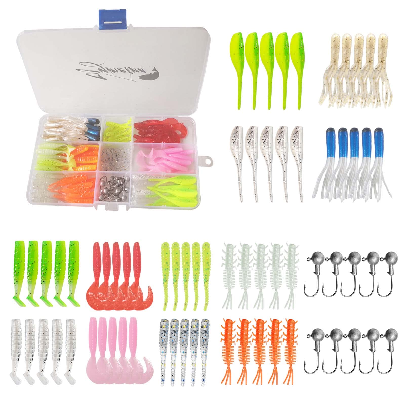 130pcs Crappie Lures kit, Crappie Bait Set with Jig Heads Hooks Soft Plastic Fishing Lures for Crappie Swim baits for Fishing Crappie Bass Walleye Trout Minnows Lures