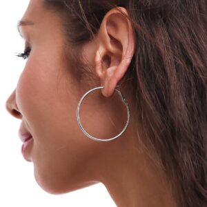 OOOPEL 2mm Sterling Silver Big Hoop Earrings For Women Sterling Silver Hoop Earrings Large Silver Hoop Earrings Womens Hypoallergenic Circle Endless Thin Hoop Oversize Silver Hoop Earrings For Women