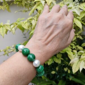 Heavens Tvcz Natural Green Jade Round 14 mm Gems Healing Energy Real Bracelet Bangle for Women Charms with Pendant Jade Coin Donut Money Powerful Thai Prosperity Success, Elastic Rope Inner Lenth