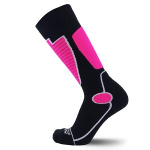 Pure Athlete Midweight Ski Socks - Warmest Winter Thermal Socks for Men Women Skiing Snowboarding Hiking Hunting (S, Black/Neon Pink)