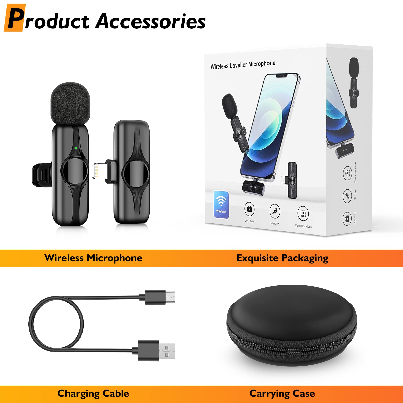 Yeevastte Mini Wireless Lavalier Microphone for iPhone ipad - Professional Wireless Lapel Mic with Long Battery Life Suitable for Video Recording, Life Streaming, Interview, Vlog, YouTube