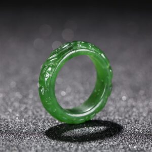 Oligage Natural Green Jade Rings Jasper Jade Ring Handcarved Dragon Green Jade Rings Jadeite Jade Ring Jade Gift Women Men Ring (Gem Color : Width, Ring Size : 12)