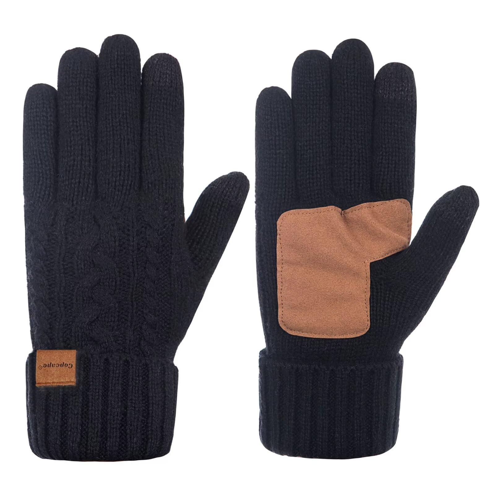 Winter Gloves Women Cold Weather, Gloves for Women Warm Merino Wool Cable Knit with Thick Thermal Thinsulate Lined, Womens Gloves with Touchscreen Fingers Anti-Slip(Black)