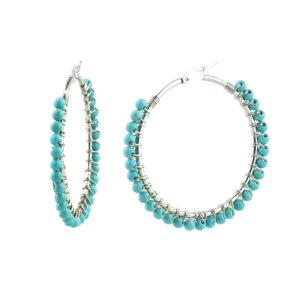 chmuen faux turquoise beaded hoop earrings vintage stainless steel big earrings (50mm, silver tone)