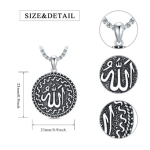 Allah Necklace Sterling Silver Islamic Pendant Necklace Muslim Islam Pendant Islamic Religious Jewelry Gift for Father Men Women