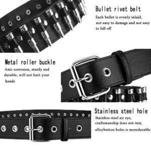 Rsleepd Bullet Studded Belt, Punk Rivet Belt Black Leather Rock Belt with Silver Bullet for Women Men