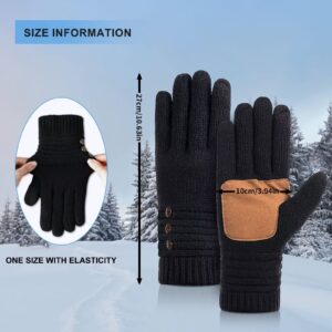 Gloves for Women, Winter Gloves Women Warm Merino Wool Cable Knit with Thick Thermal Thinsulate Lined, Gloves for Cold Weather with Touchscreen Fingers Anti-Slip (Black)