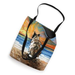 Snowshoe Siamese on the Beach Sunset Cat Art by Aja Tote Bag