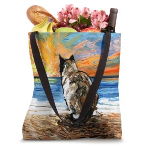 Snowshoe Siamese on the Beach Sunset Cat Art by Aja Tote Bag