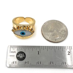 LESLIE BOULES 18K Gold Plated Evil Eye Ring Adjustable Size Jewelry for Women