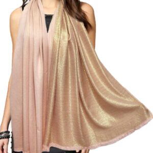 Gragengs Women's Sparkling Metallic Pashmina Shawls and Wraps Long Party Scarf Solid Color Two Tone,Rose Gold