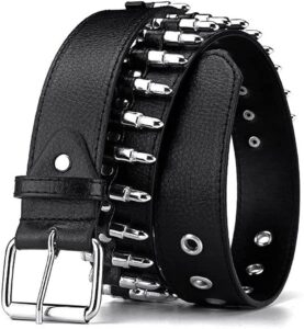 rsleepd bullet studded belt, punk rivet belt black leather rock belt with silver bullet for women men