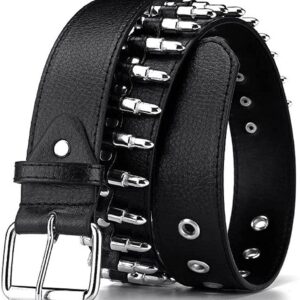 Rsleepd Bullet Studded Belt, Punk Rivet Belt Black Leather Rock Belt with Silver Bullet for Women Men