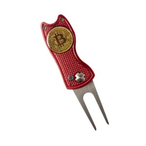 HODL 21 Bitcoin Golf Divot Repair Tool, All-Metal Golf Accessories - 3- in-1 Golf Multitool (Divot Tool, Ball Marker, Club Holder) | Foldable with with Pop-up Button & Magnetic Ball Marker