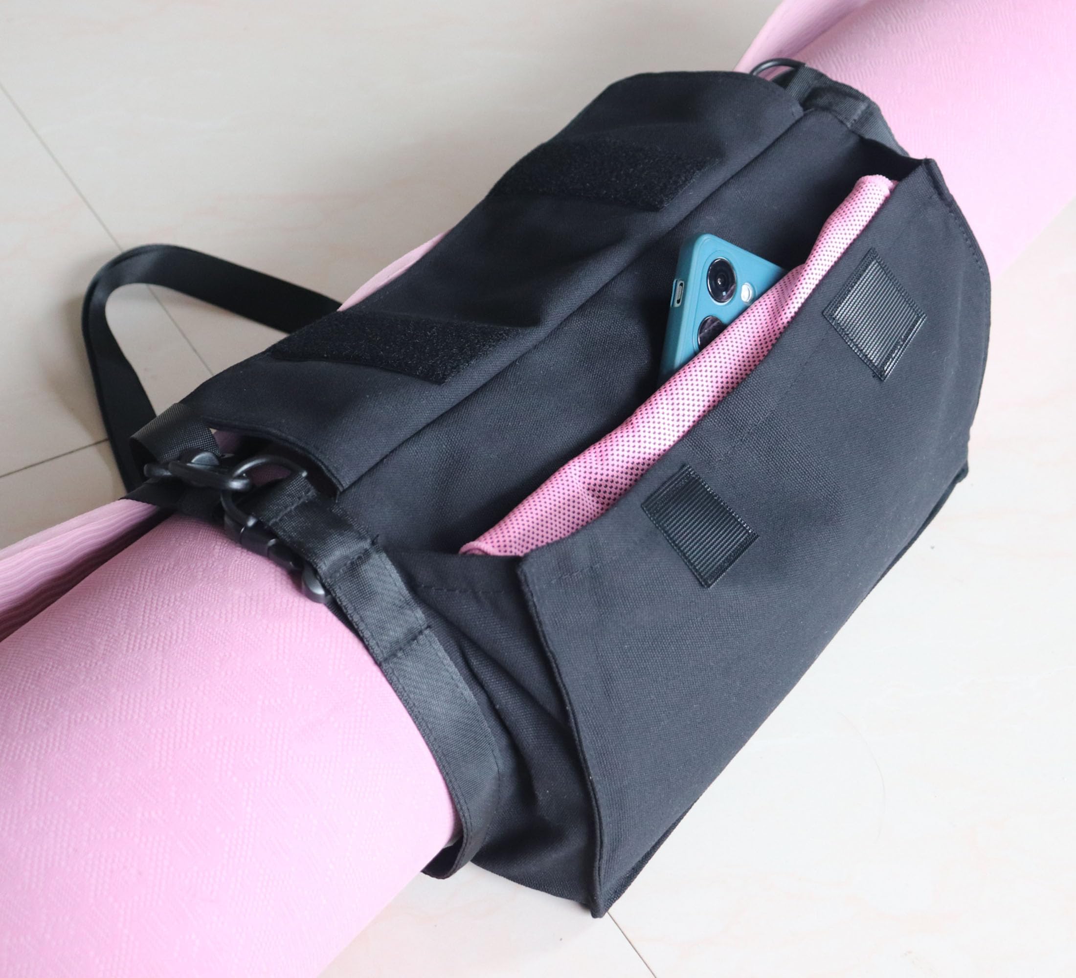 CAMSTIC Yoga Mat Carrier Strap Shoulder Bag with Large Compartment Zipper Pocket, Black