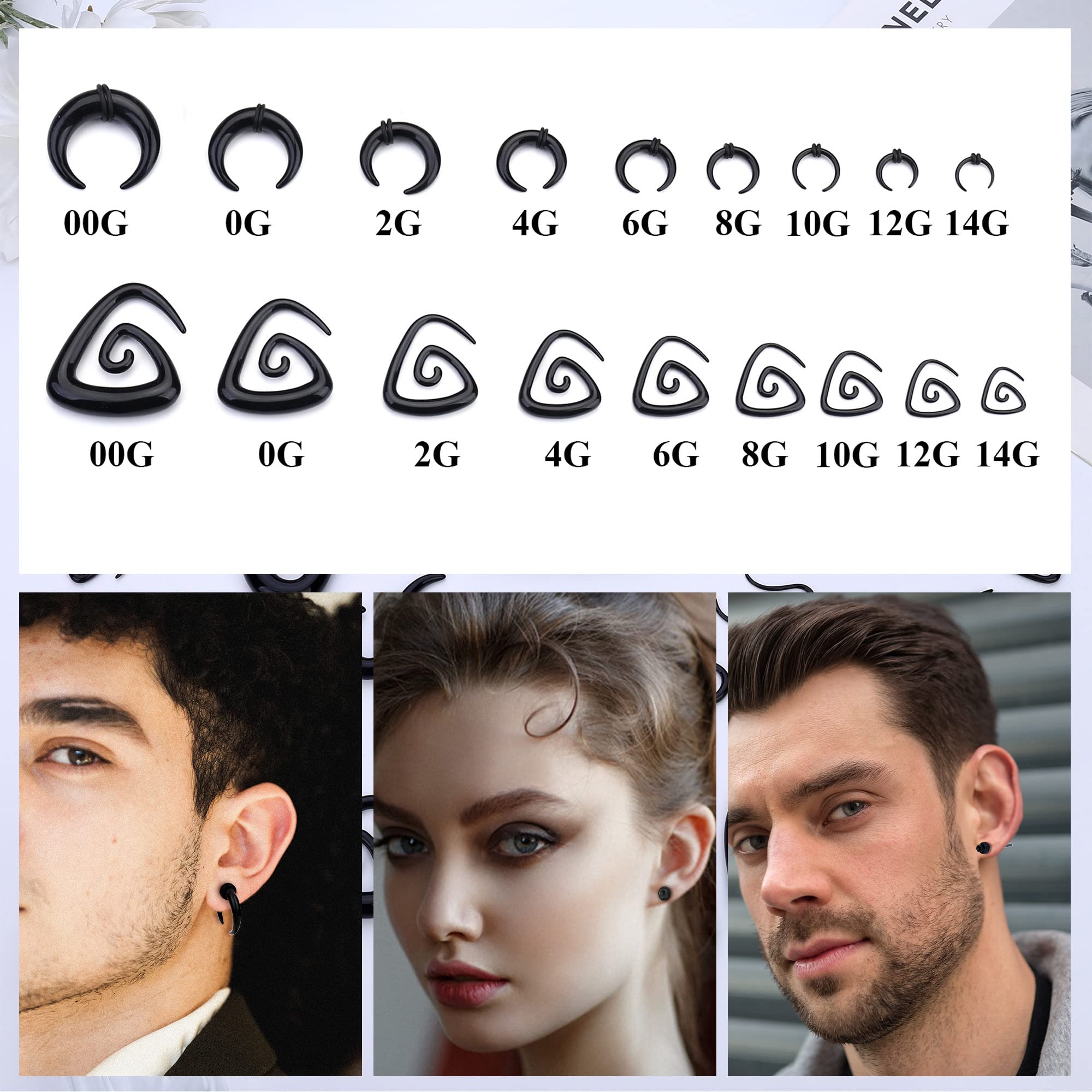 ORAZIO 93 Pcs Ear Gauges Stretching Kit 14G-00G Ear Gauges Expander Set Acrylic Spiral Tapers and Plugs Gauges for Ears Silicone Snail Tunnels Horseshoes Body Piercing Jewelry Set