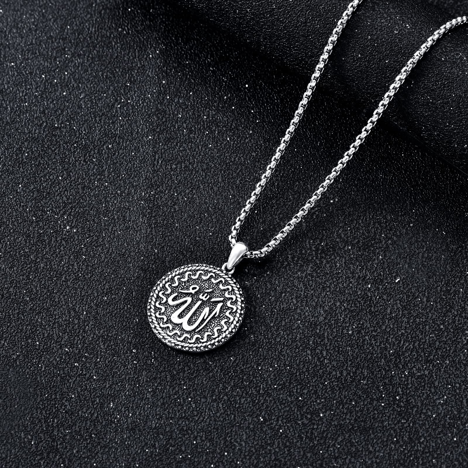 Allah Necklace Sterling Silver Islamic Pendant Necklace Muslim Islam Pendant Islamic Religious Jewelry Gift for Father Men Women