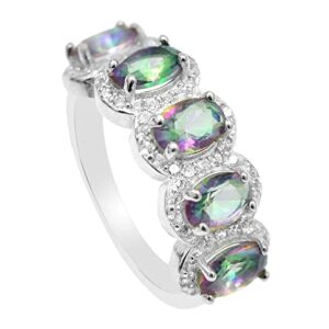 6X4 MM Oval Cut Rainbow Fire Mystic Topaz Ring 925 Sterling Silver November Birthstone Promise Ring Christmas Gift For Girlfriend Gift Women Jewelry Gift For Her (Sterling Silver, 8.75 US)