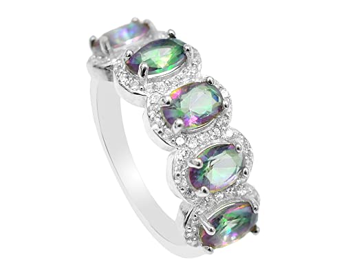 6X4 MM Oval Cut Rainbow Fire Mystic Topaz Ring 925 Sterling Silver November Birthstone Promise Ring Christmas Gift For Girlfriend Gift Women Jewelry Gift For Her (Sterling Silver, 8.75 US)