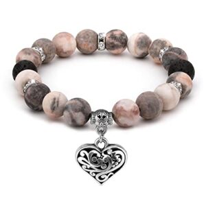 emibele healing bracelets for women, beaded bracelet handmade crystal yoga chakra bracelet stretch rose quartz zebra stone good luck healthy lava rock bracelet for essential oils anxiety stress relief