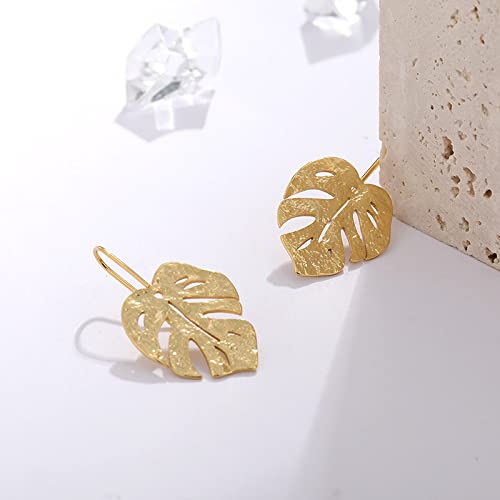 Nancita Monstera Leaf Earrings - Palm Leaf Drop Earrings - Vintage Monstera Leaves Earring - Jewelry Gift (gold)