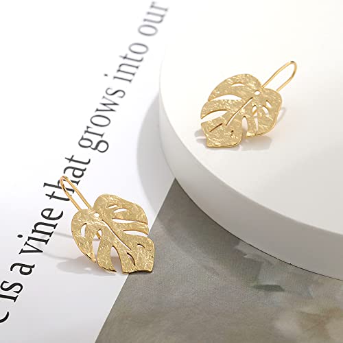 Nancita Monstera Leaf Earrings - Palm Leaf Drop Earrings - Vintage Monstera Leaves Earring - Jewelry Gift (gold)