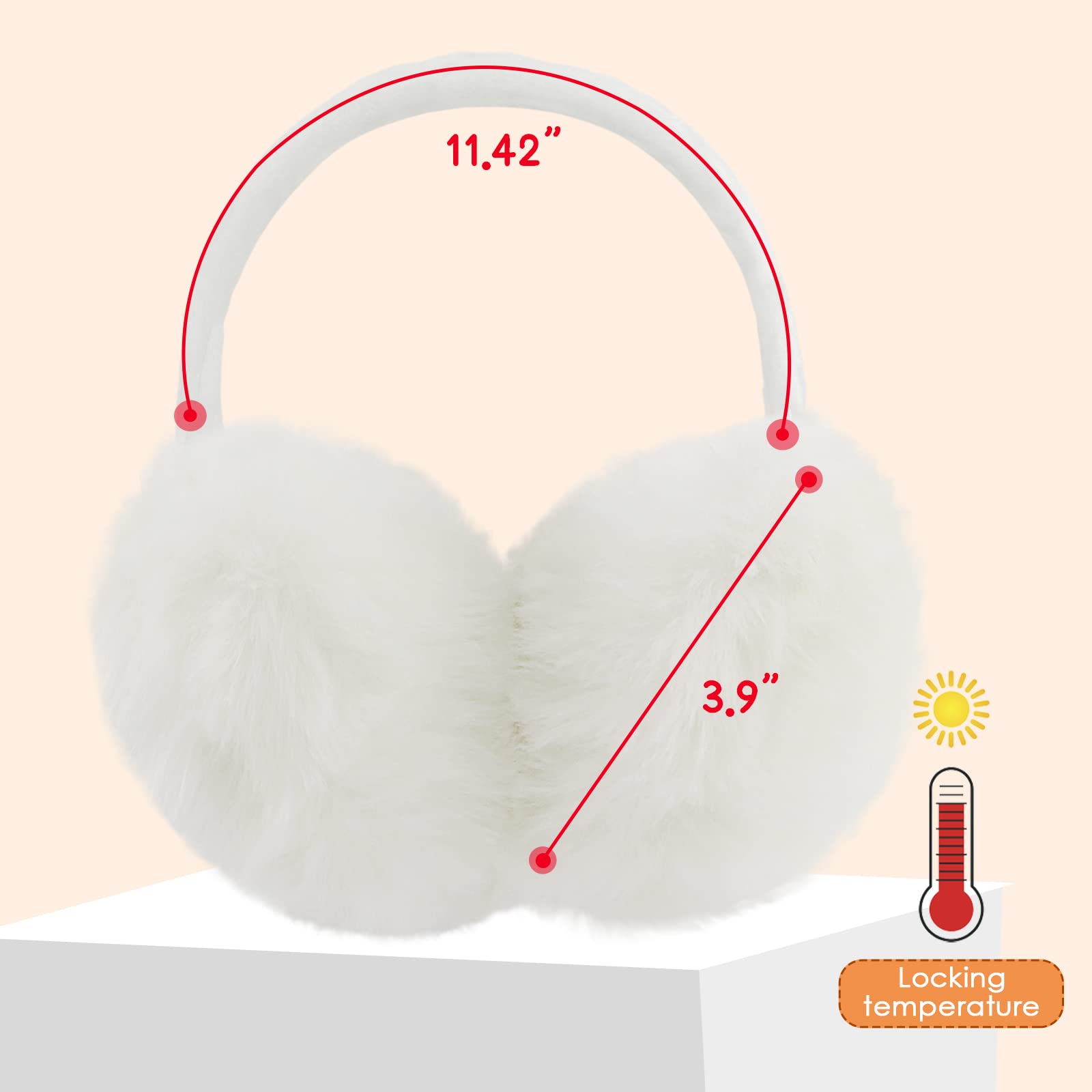 FSTEOE Winter Ear Muffs Women Warm Earmuffs Girls Ear Warmer Soft Plush Outdoor Plush Adjustable Ear Cover (White)