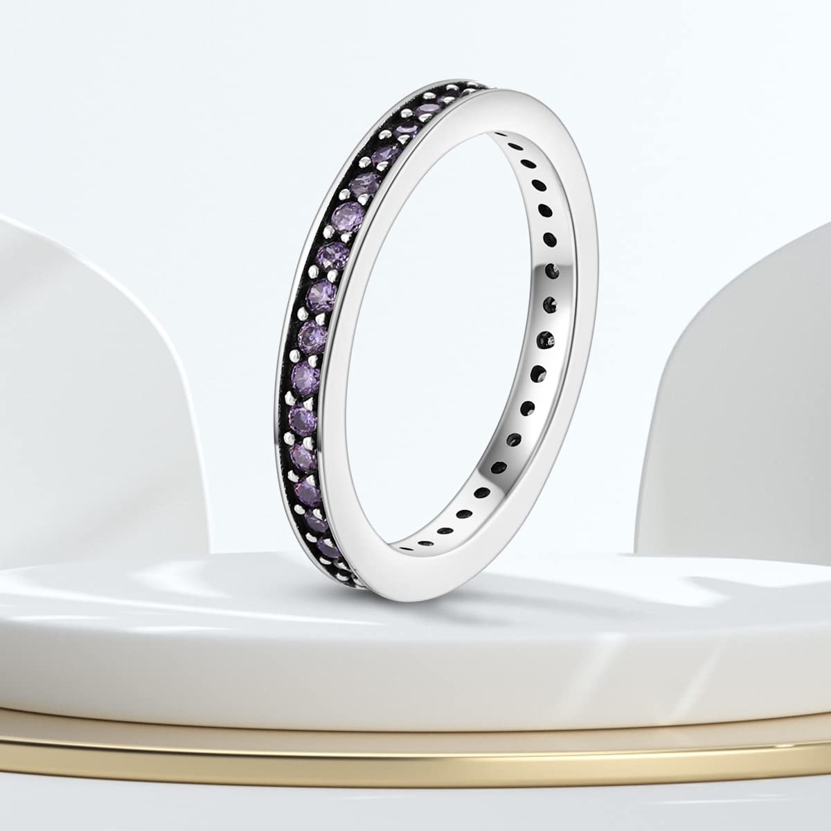 NARMO 2MM Thin Band Eternity Rings 925 Sterling Silver Purple Cubic Zirconia Stackable Rings for Women Egagement Jewelry Gifts (6)